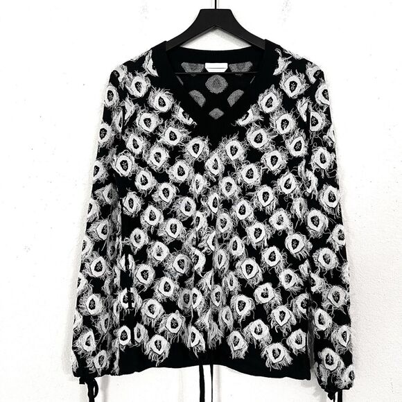 Chloe Fringe Knit Bubble Sleeves Artsy Cotton Linen Silk Sweater Size Small